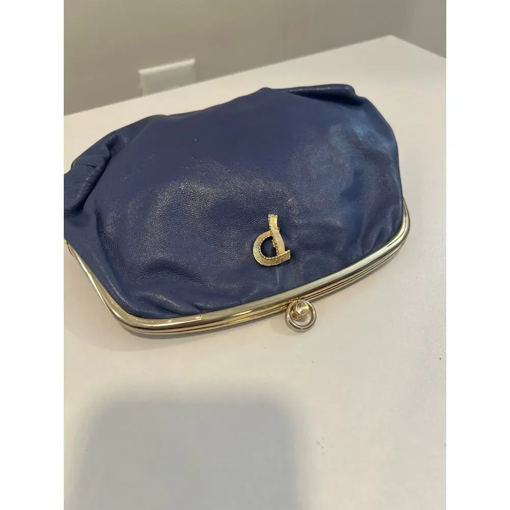 Vintage 1950s-1960s Clutch Purse with Kiss Lock Blue and Gold JL